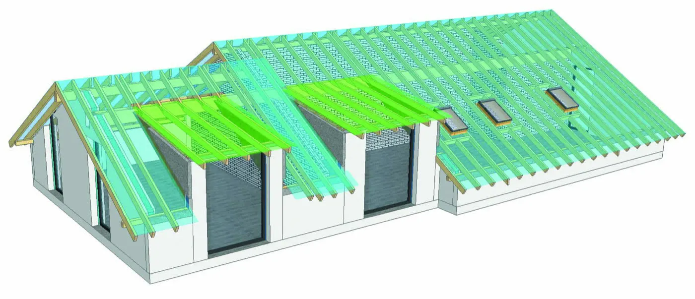 3D-Modell eines Hauses mit Dachelementen